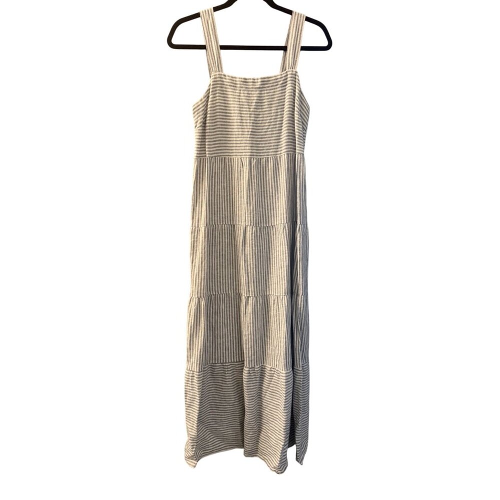 Striped Blue & White Maxi Tiered Sleeveless Dress - Casa Cabana XS